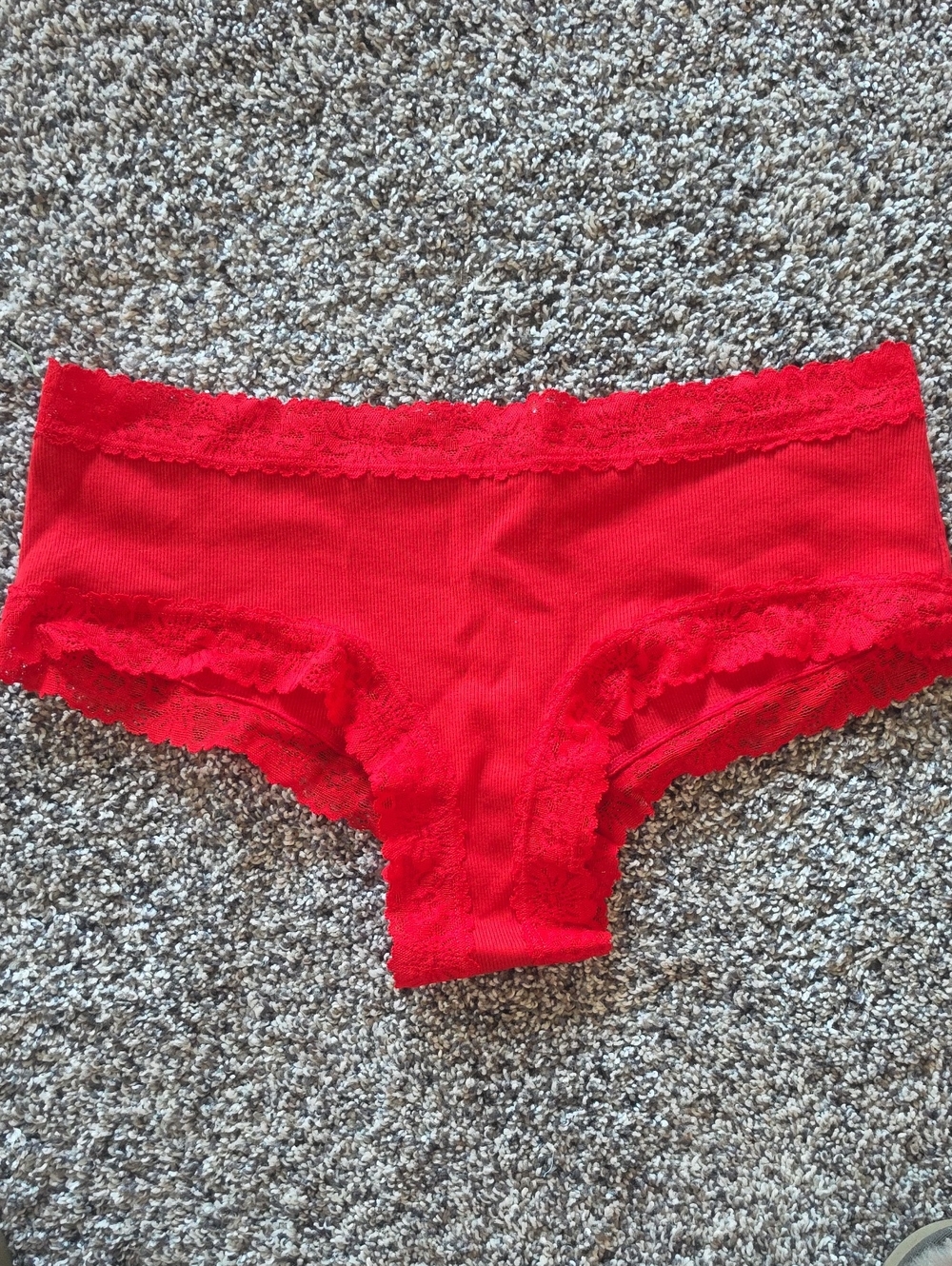 Victoria's Secret Pink Cheeky Panty Red Lace-Trim Hipster Sz L